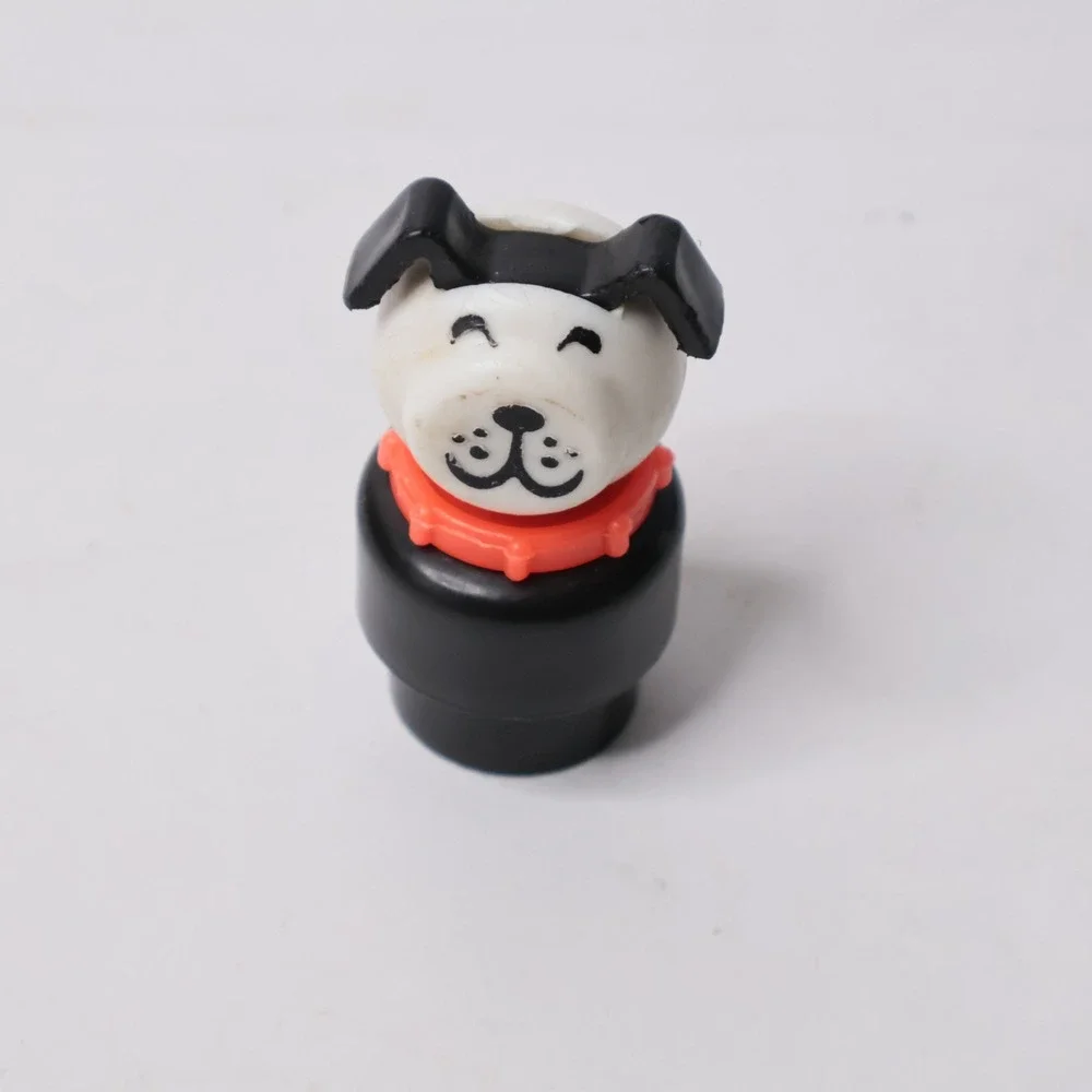 Vintage‎ Fisher Price Little People Lucky Dog Black White Red Collar Toy Figure